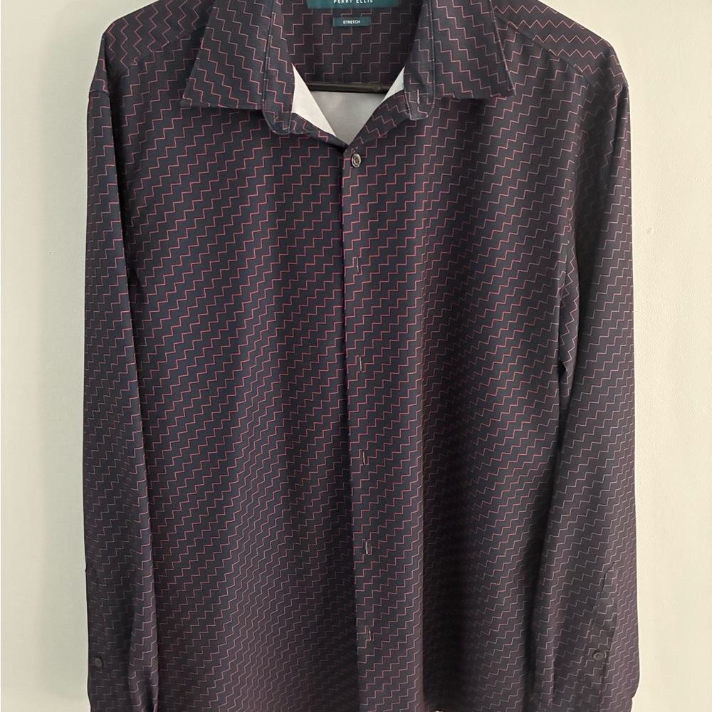 Perry Ellis Men's Casual Shirt - Black and Red Zigzag